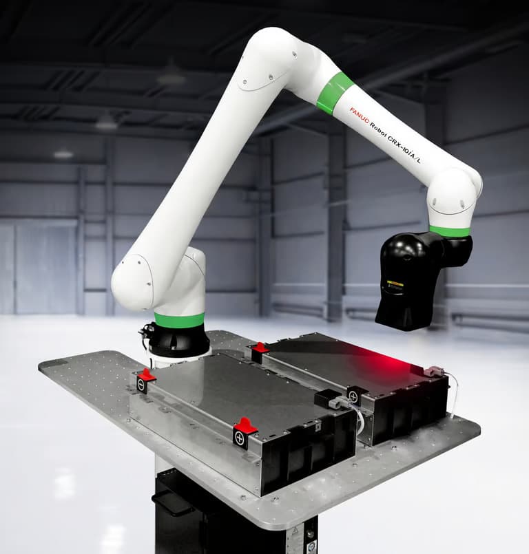 FANUC CRX-10iA/L battery inspection and part transfer