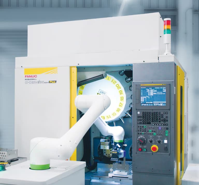 CRX-20iA/L loading parts into a Robodrill Plus