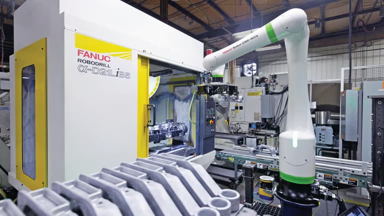 FANUC CRX-30iA machine tending a Robodrill